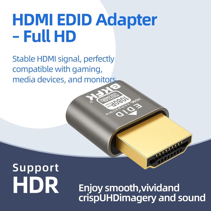 BKFK 1080P@240Hz HDR HDMI Dummy Plug, Headless Display Adapter,Virtual Monitor EDID Emulator,1920X1080@120/144/240Hz(1920X1080@120/240HZ-HDR-1P) - Image 2